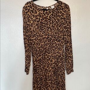 Leopard Print Long Sleeve maxi tea length Dress